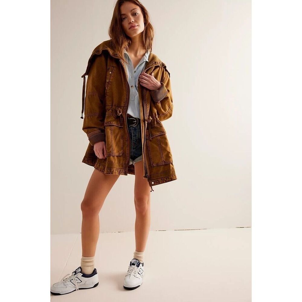 Free People Utility Jacket in Distressed Mustard Brown